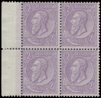 ** N° 52b 2fr. Op Gesatineerd Glanzend Papier In Blok Van 4, Zm (OBP €2.940) - 1884-1891 Leopold II.