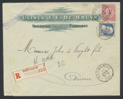 N° 58 En 76 (totaal 35 Cent.), Gemengde Frankering Fijne En Brede Baard Op Mooie Aangetekende Brief Termonde 23.06.1905  - 1893-1900 Barba Corta