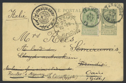 1896 Postkaart (type N° 53) Met Bijfrankering N° 56 (totaal 10 Cent.) Termonde 10.10.1896 Naar Brindisi (Italië) 22.10.1 - 1893-1900 Thin Beard