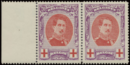 ** N° 134A 20c. Violet In Paar, Tanding 12 (linkerzegel Met Papierrestje In Gom), Zm (OBP €550) - 1914-1915 Cruz Roja