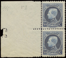 ** N° 211D-V2 In Paar 50c. Blauw, B Van Belgique Gebroken, Zm (OBP €45 + 200% + €45 = €180) - 1921-1925 Small Montenez