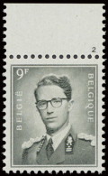 ** N° 1073 9fr. Groengrijs, Plaatnr. 2, Vf (OBP €150) - 1953-1972 Anteojos