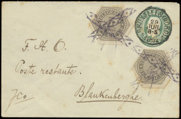 1892 Postwaardestuk Met Ovale Ingedrukte Postzegel Type 30 Brussel (Nord) Poststempel 29 Juil 1892, Poste Restante Verst - Sellos Telégrafos [TG]