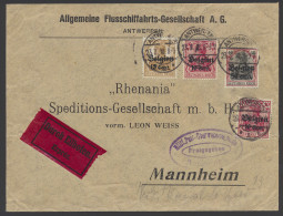 1918 Van Antwerpen Naar Mannheim 23/3/1918 Durch Eilboten Exprès Met OC 28 (2x), OC 15 En OC 20, Zm - Otros & Sin Clasificación
