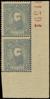 ** N° 10 '50c Grey' (in Pair) Off Centre To Bottom Right Corner, Part Of Sheet Number '1591' (in Red), Toned Gum, F. - 1884-1894