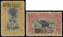 */(*) N° 32L6-Cu 15 Ochre With Inverted Local Overprint CONGO BELGE, Mint Without Gum And 36L6-Cu 1fr. Carmine With Misp - Other & Unclassified