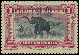 ** N° 36L7 1fr. Carmine Mols With Local Overprint CONGO BELGE, Type L7, MNH, Very Fresh, Scarce With Certificate, Vf (OB - Other & Unclassified