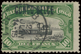 N° 39L1-Cu3 10fr. Green, Off Centre To The Left, With Local Overprint CONGO BELGE, Type 1, With Watermark And Cancelled  - Other & Unclassified