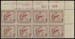 ** N° 110 (block Of 8 Stamps) 25c. Red Brown Vloors Issue, With SPECIMEN Overprint In Red, Punched, Marginal Inscription - Altri & Non Classificati