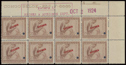 ** N° 110 (block Of 8 Stamps) 25c. Red Brown Vloors Issue, With SPECIMEN Overprint In Red, Punched, Marginal Inscription - Other & Unclassified