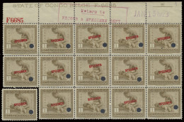 ** N° 114 (block Of 14 Stamps + 1) 1fr. Grey-brown Vloors Issue, With SPECIMEN Overprint In Red, Punched, Marginal Inscr - Altri & Non Classificati
