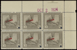 ** N° 115 (block Of 6 Stamps) 3fr. Brown Olive Vloors Issue, With SPECIMEN Overprint In Red, Punched, Marginal Date Stam - Other & Unclassified