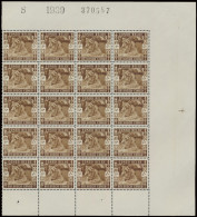 ** N° 209/13 Zoo Issue, 20 Sets In Part Of Sheet With Marginal Inscriptions, One 1,75fr. With Damaged Gum, Scarce, Vf (O - Autres & Non Classés