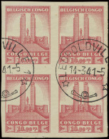 N° 214/24 'Monument King Albert' Full Set (in Block Of 4) Imperforate And Cancelled Leopoldville 14-3-41, Some With Gum, - Other & Unclassified