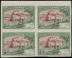 Type 296 (block Of 4) 2,50fr. Green And Brown - Railway Matadi - Leopoldville Issue - Publicity Colour Proof With Demone - Sonstige & Ohne Zuordnung