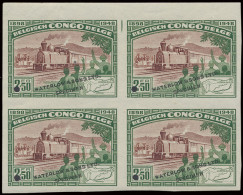 Type 296 (block Of 4) 2,50fr. Green And Brown - Railway Matadi - Leopoldville Issue - Publicity Colour Proof With Demone - Otros & Sin Clasificación