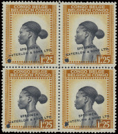 ** Type 258 (block Of 4) 1,25fr. Ochre Brown And Black - Publicity Colour Proof With Demonetization Hole And Overprint I - Other & Unclassified