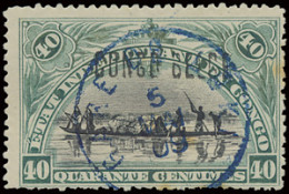 N° 34L 40c. Blue-green With Local L1 Overprint CONGO BELGE With Cancellation GARE DE LUKI 5 MAI 09 In Blue, Rust Stains, - Other & Unclassified