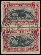 N° 60 (vertical Pair Reconstructed With Hinge) 1fr. Carmine - Bilingual Issue 1910 With Flag Cancellation Congo Belge -  - Other & Unclassified