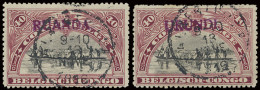 N° 13 And 20 40c. Carmine Brown With Tombeur Handstamp Overprints RUANDA And URUNDI, Cancelled Albertville November 13,  - Other & Unclassified