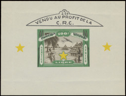 Unissued Stamp, Vendu Profit De La C.R.C., 100fr. Green - Service Aérien Libre, Unperforated Minisheet, MNH, Creased, Ve - Autres & Non Classés