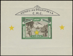 Unissued Stamp, Vendu Profit De La C.R.C., 100fr. Green - Service Aérien Libre, Unperforated Minisheet, MNH, Creased, Ve - Other & Unclassified