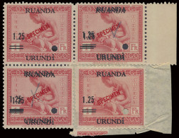 * N° 90 (block Of 3 + 1 Stamp) 1fr. Pink - Vloors Issue With Proof Of Overprint 1,25fr./1fr. Ruanda Urundi With SPECIMEN - Otros & Sin Clasificación