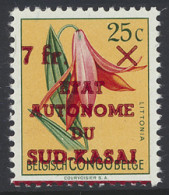 ** Error Of Surcharge On Flowers Issue 7fr. On 25c. With Curiosity Of Surcharge Misplaced Downward (only One Red Line In - Sud Kasai