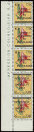 ** N° 10-Cu 6fr. On 25c. Flowers Issue, Vertical Strip Of 5 Stamps, Including 2 With Inverted Surcharge, Spectacular Cur - South-Kasaï