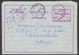 1960 Airletter Postal Stationery At 4fr. Sent From Liège/Belgium August 24, 1960 To Elizabethville/Katanga Free State, I - Katanga