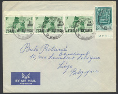 1962, Airmail Cover Franked With (OBP) N° 42 (strip Of 3 With Sheet Margin) And N° 55 '1 Fr Independance' And '5 Fr Kata - Katanga