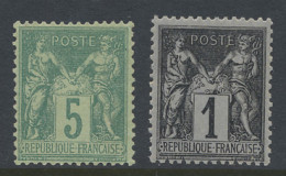 ** N° 75 + 83 5c. Vert Type I En 1c. Noir Sur Azuré, Beide Met Volle Originele Gom Zonder Scharnierspoor, Zm (Yv. €84) - 1876-1898 Sage (Type II)