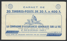 ** N° 1011B-C10 Type Müller - 20fr. Bleu, Boekje Van 20 Zegels, Serie S15.58, Zm (Yv. €95) - Autres & Non Classés