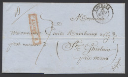 1849 Brief Roubaix 22.03.1849 Naar Saint-Ghislain Met Ingekaderde Rode R. FRONT, Zm - Altri & Non Classificati