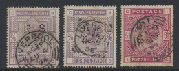 N° 58 (2x) + 59 (S.G.) 1883 - 2/6d. Lilac And 10sh. Ultramarine, With Perfin RS&C, Some Toning, To Be Checked (S.G. £470 - Other & Unclassified