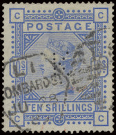 N° 183 (S.G.) 1883 - 10sh. Ultramarin With Perfin K, Very Fine Stamp With Strong Colour, Vf (S.G. £525) - Otros & Sin Clasificación