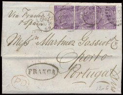 1869 Very Nice Cover From London To Portugal Bearing (S.G.) 109 In Beautiful Strip Of 3 (Plate 8), Pristine Condition, V - Otros & Sin Clasificación