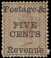 * N° 173 (S.G.) 1885 - 5 Cents On 64 Cents Red Brown, Certificate Scheller 2010, Scarce, Vf (S.G. £950) - Ceilán (...-1947)