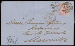 1860 Nice Entire Tied By A25 Duplex On 4d. Rose (S.G. Z47) To Marseille, Certificate BPSB, Scarce, Vf - Malta