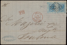 1873, T26 Vittorio Emanuele II 20c. Azzurro In Paar Op Brief Van Palermo 11.9.1873, Franse Stempel 2240 Marseille, 15.9. - Sammlungen