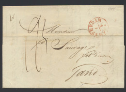 1845 Voorloper Van Amsterdam (rode Datumstempel) Naar Gent, Op Verso: Vacatiecijfer 4 In Cirkel (rood) En Pays-Bas Par A - Other & Unclassified