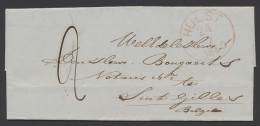 1860 Brief Uit Hulst Naar Sint-Gillis Waas Op 21.07.1860 Met Mooie Grenskantoorstempel (op Verso) Van Pays-Bas Par St-Ni - Other & Unclassified