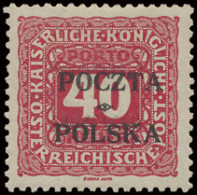 * Strafport N° 7 (Mi.) 1919 40h. Rozerood Opdruk Poczta Polska, Keur Bühler, Zm (Mi. €500) - Sonstige & Ohne Zuordnung