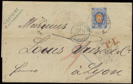 1872 Brief Van Petersburg Naar Lyon Met 20kop. Blauw En Oranje (Mi. 22y), Diverse Stempels, Schaars Op Brief, Certificaa - Other & Unclassified