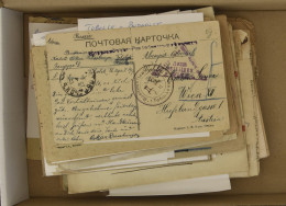1914/1918 Doos Met Ongeveer Honderd Russische Gecensureerde Brieven En Postwaardestukken Verzonden Over Heel Europa, Aan - Other & Unclassified