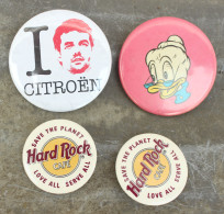 Lot De 4 Badges (no Pin's) - HARD ROCK CAFE - I LOVE CITROEN S. LOEB - GRAND MERE DONALD - M771 - Lots