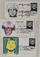 **/FDC Andy Warhol, Verzameling In Map En Insteekboek, Vnl Enveloppen, Zm. - Sonstige & Ohne Zuordnung