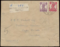 Nepal 1944 Brief Aangetekend Van British Legation Nepal Post Office In Nepal, Naar Bombay, Voor- En Achterzijde Gefranke - Otros - Asia