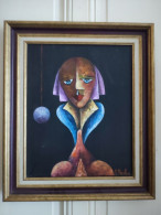 Alain RIGOLLIER (1955- ) Huile Sur Toile "Portrait Femme Aux Yeux Bleus" Inspiration Cubiste école Française - Acrilici