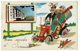 Fantaisie Illustrée J Preissac (couple Vieux Tacot) - Bien Arrivés à Chamiers (mini-photo Barres D'immeubles) Circ 1960 - Périgueux